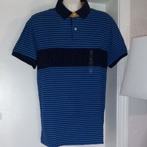 Tommy Hilfiger Navy and Black Striped Polo Shirt